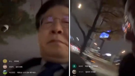 Lee Jae-myung went live in YouTube and recorded himself climbing over the walls to reach the parliament (X/@XXIBGOD_)