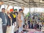 Farmer leader Sarwan Singh Pandher and others at Shambhu border, a day before the farmers' 'Delhi Chalo' march Farmer leader Sarwan Singh Pandher and others at Shambhu border, a day before the farmers' 'Delhi Chalo' march