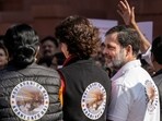 Leader of Opposition in the Lok Sabha Rahul Gandhi with Congress MP Priyanka Gandhi at a protest of opposition MPs during the Winter session of Parliament, in New Delhi, Thursday, Dec. 5, 2024. 