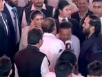 The Ambani family was seen interacting with guests ahead of the oath ceremony. The Ambani family was seen interacting with guests ahead of the oath ceremony.