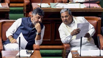 Chief minister Siddaramaiah with his deputy DK Shivakumar in the assembly. (ANI) Chief minister Siddaramaiah with his deputy DK Shivakumar in the assembly. (ANI)
