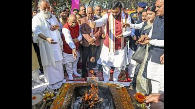 Haryana chief minister Nayab Singh Saini during the inauguration of the International Gita Mahotsav, in Kurukshetra on Thursday. (PTI) Haryana chief minister Nayab Singh Saini during the inauguration of the International Gita Mahotsav, in Kurukshetra on Thursday. (PTI)