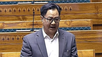 Union minister of parliamentary affairs Kiren Rijiju speaks in the Lok Sabha during the Winter Session of Parliament (Sansad TV)