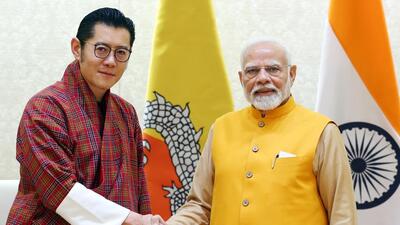 Prime Minister Narendra Modi with Bhutan's King Jigme Khesar Namgyel Wangchuck during a meeting in New Delhi, India, on Thursday. (HT/PIB Photo) Prime Minister Narendra Modi with Bhutan's King Jigme Khesar Namgyel Wangchuck during a meeting in New Delhi, India, on Thursday. (HT/PIB Photo)