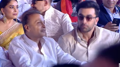 Madhuri Dixit and Ranbir Kapoor also had a mini Yeh Jawaani Hai Deewani reunion as she sat behind him and Anil Ambani. Madhuri Dixit and Ranbir Kapoor also had a mini Yeh Jawaani Hai Deewani reunion as she sat behind him and Anil Ambani.