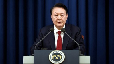 South Korean President Yoon Suk Yeol delivers a speech to declare martial law in Seoul, South Korea, December 3, 2024. (via REUTERS)
