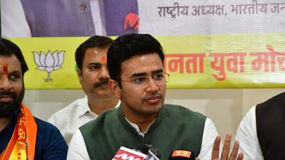 The controversy stems from a social media post by Tejasvi Surya on November 8, where he alleged that a farmer in Haveri had taken his life after his land was appropriated by the Waqf board (HT PHOTO)
