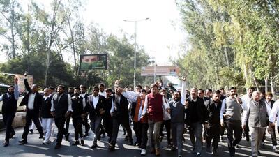 The lawyers in Ghaziabad have been on strike since October 29 after a disagreement during a bail hearing allegedly escalated to violence, arson, and sparked off a police lathicharge inside a courtroom. (Sakib Ali/HT Photo) The lawyers in Ghaziabad have been on strike since October 29 after a disagreement during a bail hearing allegedly escalated to violence, arson, and sparked off a police lathicharge inside a courtroom. (Sakib Ali/HT Photo)
