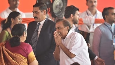 Reliance Industries chairperson Mukesh Ambani was also present during the function. (Yogesh Naik/ Hindustan Times) Reliance Industries chairperson Mukesh Ambani was also present during the function. (Yogesh Naik/ Hindustan Times)