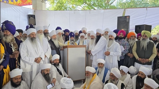 A large gathering of saints and sect leaders convened at Gurdwara Nanaksar Kaleran in Ludhiana on Thursday. (HT Photo)