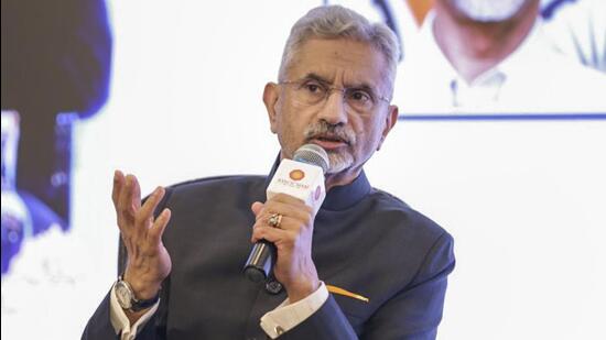 External affairs minister S Jaishankar addresses the ASSOCHAM Bharat@100 Summit Fireside Chat on 'Enhancing Bharat’s global partnerships' in New Delhi on Thursday (PTI)
