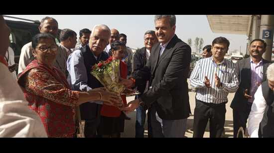 The meet-and-greet service being inaugurated at Prayagraj airport on Wednesday. (HT Photo)