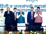 Mumbai, Dec 05 (ANI): Prime Minister Narendra Modi and Maharashtra Governor C P Radhakrishnan with state Chief Minister Devendra Fadnavis and Deputy Chief Ministers Eknath Shinde and Ajit Pawar at their oath-taking ceremony, in Mumbai on Thursday. (ANI Photo)
Mumbai, Dec 05 (ANI): Prime Minister Narendra Modi and Maharashtra Governor C P Radhakrishnan with state Chief Minister Devendra Fadnavis and Deputy Chief Ministers Eknath Shinde and Ajit Pawar at their oath-taking ceremony, in Mumbai on Thursday. (ANI Photo)