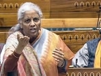 Union finance minister Nirmala Sitharaman in the Lok Sabha on Tuesday. (ANI)