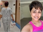 A day back, Hina shared a set of pictures of herself walking in her hospital uniform through the corridors of the hospital, carrying her drainage bag. 