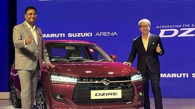 Maruti Suzuki CEO and Managing Director Hisashi Takeuchi and Partho Banerjee, Senior Executive Officer, Marketing and Sales with the newly launched 'Swift Dzire', in New Delhi. (File) (ANI) Maruti Suzuki CEO and Managing Director Hisashi Takeuchi and Partho Banerjee, Senior Executive Officer, Marketing and Sales with the newly launched 'Swift Dzire', in New Delhi. (File) (ANI)