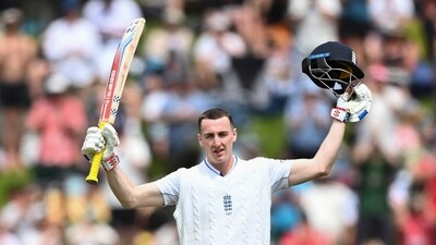 England's Harry Brook celebrates after scoring a century (AP) England's Harry Brook celebrates after scoring a century (AP)