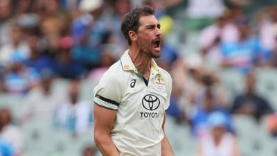 Australia's Mitchell Starc celebrates the dismissal of India's Yashasvi Jaiswal. AP/PTI(AP12_06_2024_000026B) (AP) Australia's Mitchell Starc celebrates the dismissal of India's Yashasvi Jaiswal. AP/PTI(AP12_06_2024_000026B) (AP)