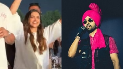 Deepika Padukone was seen waving her hands along to the music as Diljit Dosanjh performed on stage. Deepika Padukone was seen waving her hands along to the music as Diljit Dosanjh performed on stage.