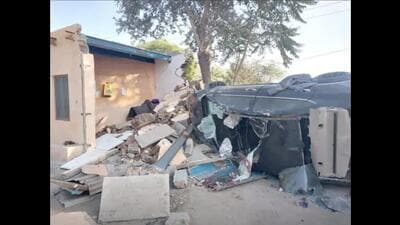 In Jind, two persons were killed after their speeding car rammed into a shop in Jind’s Safidon on Thursday night, said police. (HT Photo)