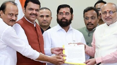 Mahayuti leaders Devendra Fadnavis, Eknath Shinde and Ajit Pawar. (ANI)