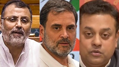 BJP MP Nishikant Dubey, Lok Sabha leader of opposition Rahul Gandhi and BJP MP Sambit Patra