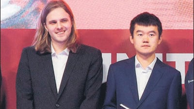 On most game days, Ding Liren is accompanied by his second, Richard Rapport . (Shutterstock) On most game days, Ding Liren is accompanied by his second, Richard Rapport . (Shutterstock)