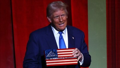 Donald Trump receives ‘Patriot of the Year’ award at a Long Island event (Photo by Michael M. Santiago / GETTY IMAGES NORTH AMERICA / Getty Images via AFP) (Getty Images via AFP)