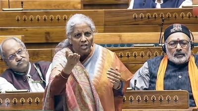 Union finance minister Nirmala Sitharaman in the Lok Sabha on Tuesday. (ANI) Union finance minister Nirmala Sitharaman in the Lok Sabha on Tuesday. (ANI)