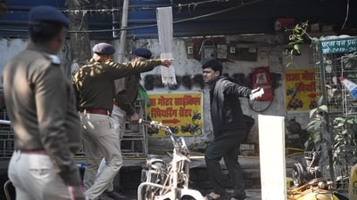 State Police lathi charge on students who were protesting against normalization rule. (Santosh Kumar ) State Police lathi charge on students who were protesting against normalization rule. (Santosh Kumar )
