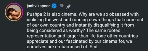 A screen grab of Janhvi Kapoor's comment defending Pushpa 2: The Rule. A screen grab of Janhvi Kapoor's comment defending Pushpa 2: The Rule.