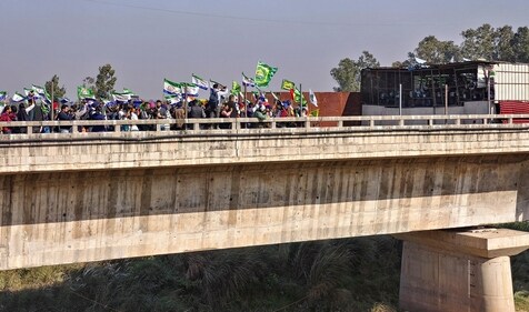 Farmers during their foot march to Delhi, at Shambhu border in Patiala. (PTI) Farmers during their foot march to Delhi, at Shambhu border in Patiala. (PTI)