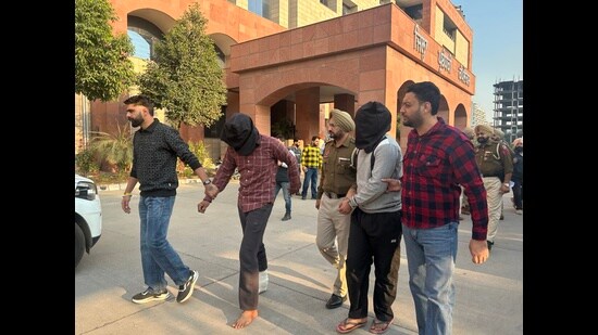 The duo was arrested in Hisar on November 29, following a swift joint operation by the Haryana STF and Chandigarh Police. (HT Photo)