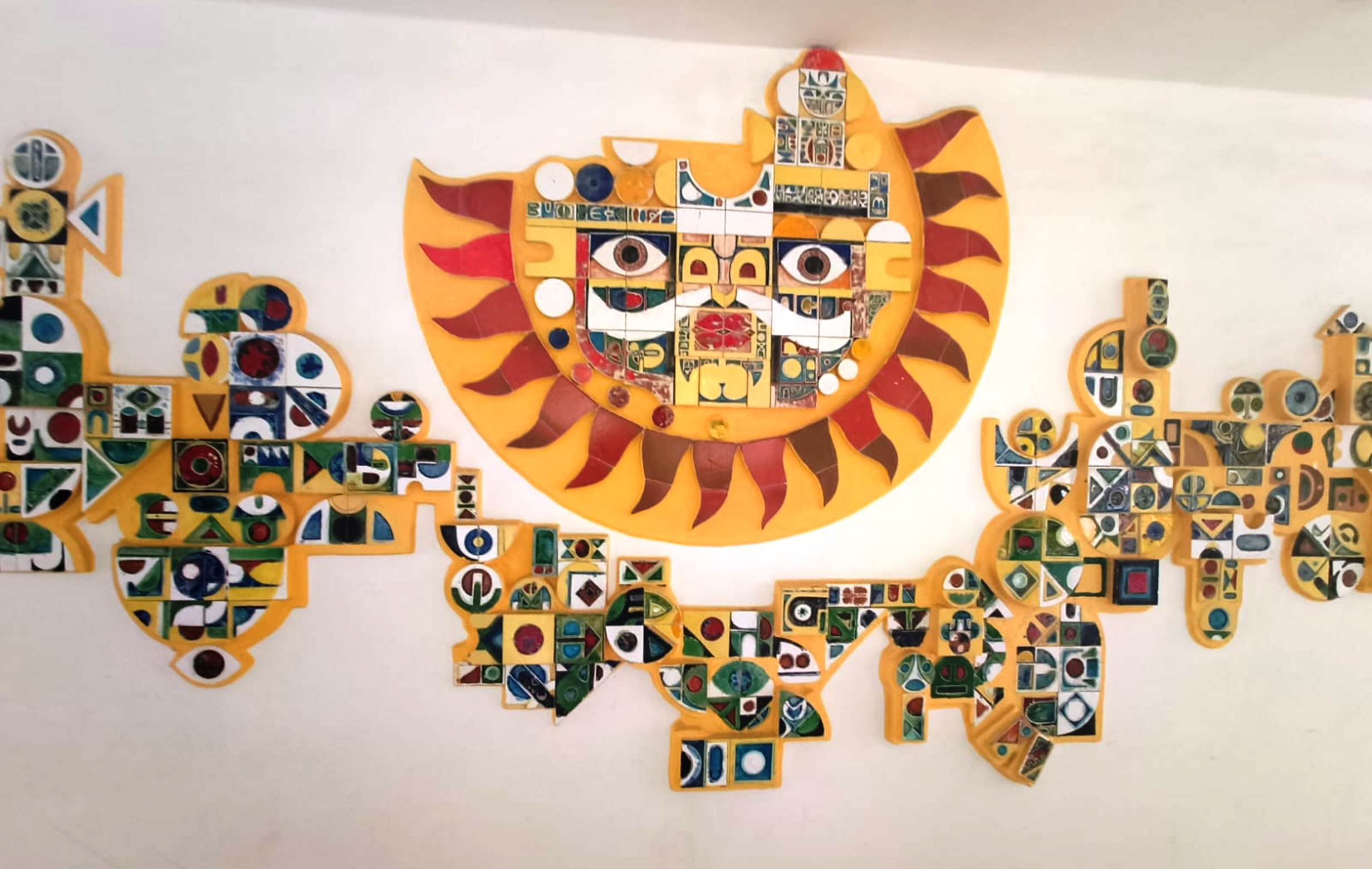 The mural that still stands at the Neelambar residential building in South Mumbai. (Image courtesy the Dahanukar family collection) The mural that still stands at the Neelambar residential building in South Mumbai. (Image courtesy the Dahanukar family collection)