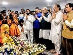 Maharashtra state governor CP Radhakrishnan offers prayers on the occasion of 69th death anniversary of BR Ambedkar, observed as Mahaparinirvan Diwas, in the presence of chief minister Devendra Fadnavis, deputy chief ministers Eknath Shinde, Ajit Pawar and others in Mumbai on Friday. Maharashtra state governor CP Radhakrishnan offers prayers on the occasion of 69th death anniversary of BR Ambedkar, observed as Mahaparinirvan Diwas, in the presence of chief minister Devendra Fadnavis, deputy chief ministers Eknath Shinde, Ajit Pawar and others in Mumbai on Friday.