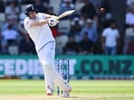 England's Harry Brook took his side past the mark with a double. 