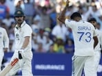 Mohammed Siraj, right, gestures at Travis Head after his dismissal on Day 2 of the second Test, in Adelaide on Saturday. (AP) Mohammed Siraj, right, gestures at Travis Head after his dismissal on Day 2 of the second Test, in Adelaide on Saturday. (AP)