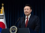 South Korea's President Yoon Suk Yeol delivering an address at the Presidential Office in Seoul. 