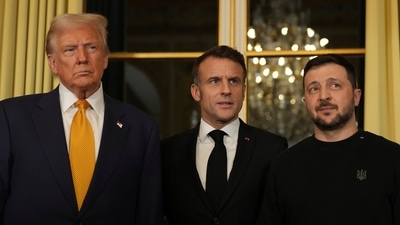 French President Emmanuel Macron, President-elect Donald Trump and Ukraine's President Volodymyr Zelenskyy met at the Elysee Palace, (AP) French President Emmanuel Macron, President-elect Donald Trump and Ukraine's President Volodymyr Zelenskyy met at the Elysee Palace, (AP)