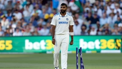 Jasprit Bumrah after dismissing Pat Cummins at the Adelaide Oval. (AP) Jasprit Bumrah after dismissing Pat Cummins at the Adelaide Oval. (AP)