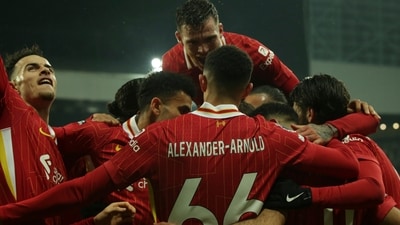 Liverpool's Mohamed Salah celebrates with teammates. (AP Photo/Ian Hodgson) (AP) Liverpool's Mohamed Salah celebrates with teammates. (AP Photo/Ian Hodgson) (AP)