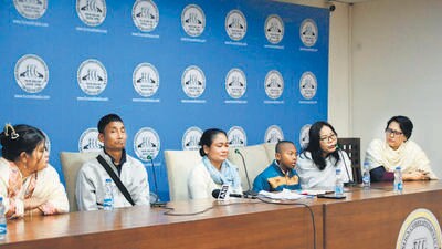 Family members of the victims addresses a press conference in New Delhi on Saturday. (HT Photo) Family members of the victims addresses a press conference in New Delhi on Saturday. (HT Photo)