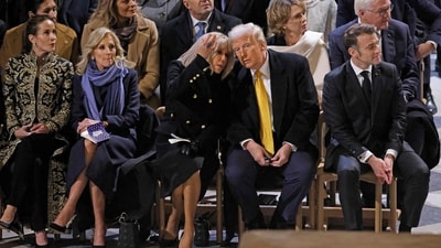 President Emmanuel Macron's wife Brigitte Macron (CL) talks with US President-elect Donald Trump (CR) as they sit alongside the daughter of US President Joe Biden, Ashley Biden (L), First Lady of the United States Jill Biden. (AFP) President Emmanuel Macron's wife Brigitte Macron (CL) talks with US President-elect Donald Trump (CR) as they sit alongside the daughter of US President Joe Biden, Ashley Biden (L), First Lady of the United States Jill Biden. (AFP)