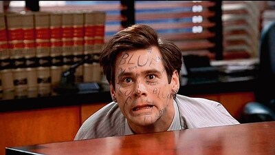 Is the pause working yet?: Jim Carrey as a lawyer who can’t fib at all, for a day, in Liar Liar (1997). Is the pause working yet?: Jim Carrey as a lawyer who can’t fib at all, for a day, in Liar Liar (1997).