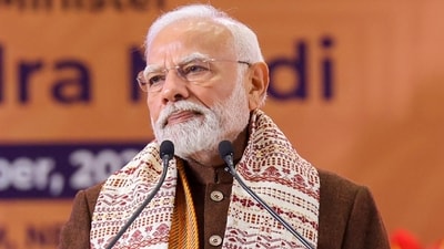 Prime Minister Narendra Modi addresses the gathering during an event at Bharat Mandapam in New Delhi. (PTI) Prime Minister Narendra Modi addresses the gathering during an event at Bharat Mandapam in New Delhi. (PTI)