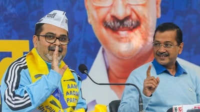 Motivational speaker and educationist Avadh Ojha joins AAP in the presence of AAP convener Arvind Kejriwal in New Delhi on December 2, 2024. (PTI) Motivational speaker and educationist Avadh Ojha joins AAP in the presence of AAP convener Arvind Kejriwal in New Delhi on December 2, 2024. (PTI)