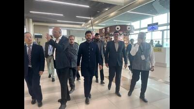 Union civil aviation minister Ram Mohan Naidu Kinjarapu at Prayagraj airport on Saturday (HT Photo) Union civil aviation minister Ram Mohan Naidu Kinjarapu at Prayagraj airport on Saturday (HT Photo)