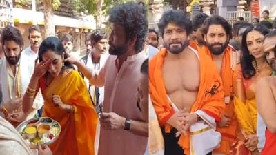 Nagarjuna with son Naga Chaitanya and daughter-in-law Sobhita Dhulipala Nagarjuna with son Naga Chaitanya and daughter-in-law Sobhita Dhulipala