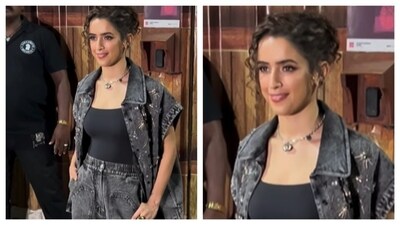 Sanya Malhotra rocked the black denim-on-denim look with confidence. (Instagram/@theavadhiguy) Sanya Malhotra rocked the black denim-on-denim look with confidence. (Instagram/@theavadhiguy)