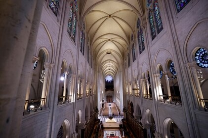 The interior of Notre Dame Cathedral is seen before France's iconic cathedral is formally reopening its doors for the first time since a devastating fire nearly destroyed the 861-year-old landmark in 2019, Saturday Dec.7, 2024 in Paris. (AP)